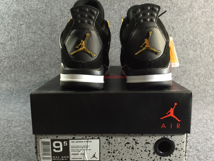 air jordan 4 “royalty” black/metallic gold-white mens 308497-032